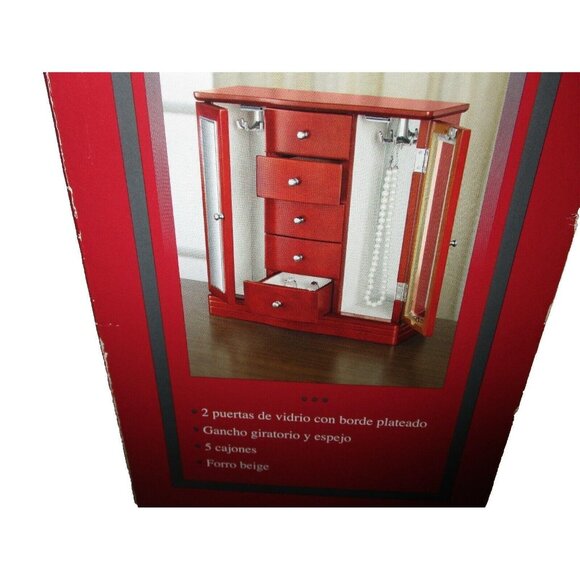 Large Wooden Jewelry Box Nice Wood 12 x 12 x 5 with Revolving Hanger & Mirror